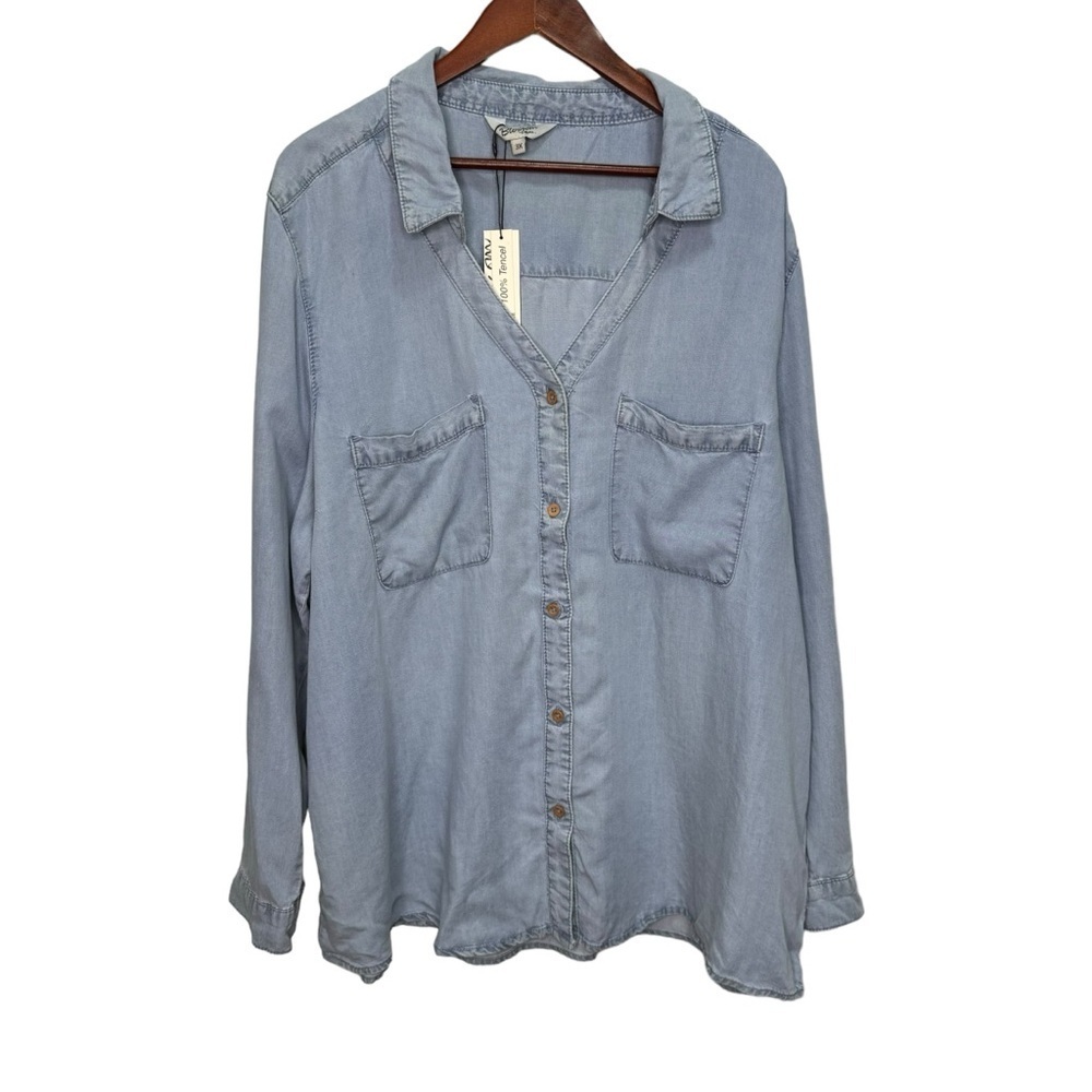 Blossom 100% Tencel Blue Button Down Long Sleeve Shirt Size 3x NWT